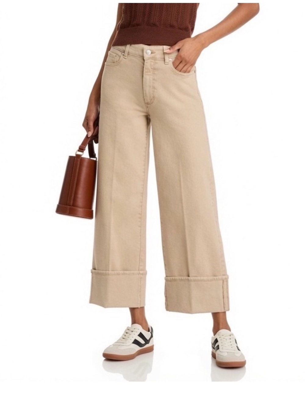 PAIGE Wide-Leg Cuffed Jeans in Beige